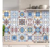 AREDE 32 x Feuilles Mural Stickers Carrelage 2D Imperméables Carreau de Ciment Adhesif, Autocollants Carreaux Dosseret pour Cuisine, Salle de Bain la Décoration à la Maison / 15 x 15 cm / T1024