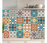AREDE 32 x Feuilles Mural Stickers Carrelage 2D Imperméables Carreau de Ciment Adhesif, Autocollants Carreaux Dosseret pour Cuisine, Salle de Bain la Décoration à la Maison / 15 x 15 cm / T1002