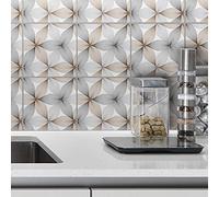 AREDE 32 x Feuilles Mural Stickers Carrelage 2D Imperméables Carreau de Ciment Adhesif, Autocollants Carreaux Dosseret pour Cuisine, Salle de Bain la Décoration à la Maison / 10 x 10 cm / T1026