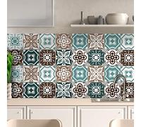AREDE 32 x Feuilles Mural Stickers Carrelage 2D Imperméables Carreau de Ciment Adhesif, Autocollants Carreaux Dosseret pour Cuisine, Salle de Bain la Décoration à la Maison / 15 x 15 cm / T1003