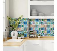 AREDE 32 x Feuilles Mural Stickers Carrelage 2D Imperméables Carreau de Ciment Adhesif, Autocollants Carreaux Dosseret pour Cuisine, Salle de Bain la Décoration à la Maison / 10 x 10 cm / T1008
