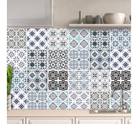 AREDE 32 x Feuilles Mural Stickers Carrelage 2D Imperméables Carreau de Ciment Adhesif, Autocollants Carreaux Dosseret pour Cuisine, Salle de Bain la Décoration à la Maison / 15 x 15 cm / T1006