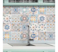 AREDE 32 x Feuilles Mural Stickers Carrelage 2D Imperméables Carreau de Ciment Adhesif, Autocollants Carreaux Dosseret pour Cuisine, Salle de Bain la Décoration à la Maison / 15 x 15 cm / T1063