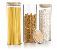 arendo - Set de 3 Récipients en Verre Hermétique Rond, Tailles de 10 x 28 cm / 2,1 litres, Verre borosilicate Boîte Conservation Alimentaire, Couvercle en Bambou, Joint en silicone