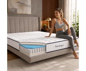 Arensberger Matelas à ressorts avec mousse à mémoire de forme - 120 x 200 cm - Hauteur 21 cm - Dureté H3/H4 - Matelas ensaché HR - Enroulable - Ergonomique