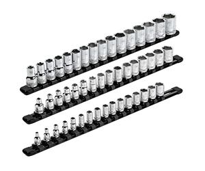 ARES 70087-3-Piece Aluminum Socket Organizer - 1/4-Inch, 3/8-Inch, and 1/2-Inch Drive Rails Hold 48 Sockets and Keep Your Tool Box Organized