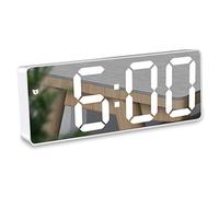 AREVERA Réveil Numérique, Réveil Miroir avec Affichage à LED de 6,5 "de Date/Température, Luminosité Réglable Réveil Snooze pour Voyage/Chambre/Bureau/Cuisine, Charge USB et Batterie Secours-Blanc