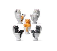 ARFUKA Lot de 5 Figurines Miniatures de Chat sur Les Toilettes, Cadeau de Noël, d'anniversaire, pour la Maison, Le Jardin, la décoration