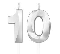Argent bougies d'anniversaire en forme de chiffre 10, 3D bougies Argent décoration de gâteau,décoration de gâteau pour fête d'anniversaire, mariage,bougie d'anniversaire pour gâteau