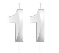 Argent bougies d'anniversaire en forme de chiffre 11, 3D bougies Argent décoration de gâteau,décoration de gâteau pour fête d'anniversaire, mariage,bougie d'anniversaire pour gâteau