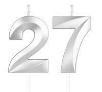 Argent bougies d'anniversaire en forme de chiffre 27, 3D bougies Argent décoration de gâteau,décoration de gâteau pour fête d'anniversaire, mariage,bougie d'anniversaire pour gâteau