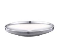 Argenté 17cm Double Paroi Plat Rond, en Acier Inoxydable | Léger et Isolant, Fond Antidérapant, pour Fruits et Aliments, Finition Brossée, Prise Facile