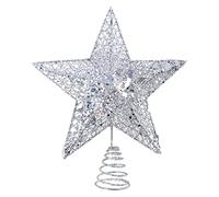 Argenté Etoile Sapin de Noel Cimier de Sapin Noël étoile de Noel Pointes de Sapin Paillettes Métal Christmas Tree Topper pour Décorations 20 x 25 cm