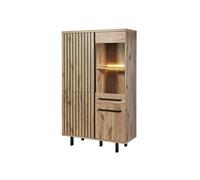 Argentier 4 Portes 1 Tiroir Aspect Bois Finition Canyon Oak Effet Tasseaux - ROMY -