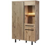 ROMY - Argentier 4 Portes 1 Tiroir Aspect Bois Finition Canyon Oak Effet Tasseaux