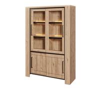 Argentier 4 portes coulissantes dont 2 vitrées avec éclairage leds aspect bois finition Castel Oak - SORIEL