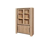 Argentier 4 portes coulissantes dont 2 vitrées avec éclairage leds aspect bois finition Castel Oak - SORIEL