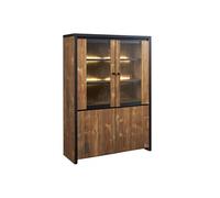 Argentier 4 Portes Effet Bois Manguier Foncé et Noir - STALONE -