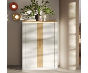 Argentier-bar moderne laqué blanc et bois + led ARIA