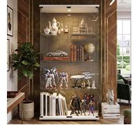 Argentier LED 81x36x164cm en Verre Trempé | Buffet Vaisselier 4 Étagères avec 2 Portes | Bibliothèque de Rangement | Blanc Lumineux