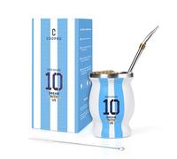 Argentina Captain No.10 Yerba Mate Gourd Thermos en acier inoxydable à double paroi pour garder au chaud/café glacé, yerba mat, eau, thé et bière, avec paille d'ampoule, brosse de nettoyage