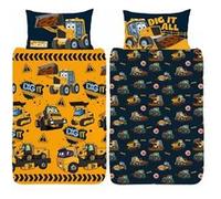 ARGOFIELD Parure de lit réversible Et Taie D'oreiller JCB Travaux et Camions - Dig It -Creusez-le- - 135 cm x 200 cm Noir G
