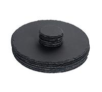Argon Tableware 12pc Gris 33cm Ronde Ardoise Napperons & Dessous de Verre Set - Rustique Naturel Tapis de Table à Manger - 6 Dessous de Verre & 6 Napperons