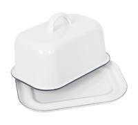 Argon Tableware 1x Bleu 18.5cm x 10cm Blanc Beurrier en émail avec Couvercle - Ancien Cuisine Réfrigérateur Fromage Récipient Plateau