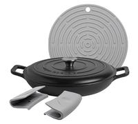 Argon Tableware 1x Matt Noir 2,3 L Fonter Ferment peu profond Casserole Plat de cuisson - 2300 ml Four hollandais èmaillè - Couvercle auto-dèroulant - Hob è four