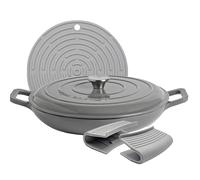 Argon Tableware 1x Slate Grey 2,3 L Fonter Ferment peu profond Casserole Plat de cuisson - 2300 ml Four hollandais èmaillè - Couvercle auto-dèroulant - Hob è four