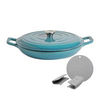 Argon Tableware 2.3L Peu Profond Cocotte en Fonte avec Couvercle Auto-Arrosant - Bleu Sarcelle Ombré - 1x Plaque à Induction Cuisson du Pain Portion Grillage Ragoût Marmite Ustensiles de Cuisine