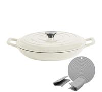 Argon Tableware 2.3L Peu Profond Cocotte en Fonte avec Couvercle Auto-Arrosant - Galet Brillant - 1x Plaque à Induction Cuisson du Pain Portion Grillage Ragoût Marmite Ustensiles de Cuisine