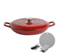 Argon Tableware 2.3L Peu Profond Cocotte en Fonte avec Couvercle Auto-Arrosant - Rouge Ombré - 1x Plaque à Induction Cuisson du Pain Portion Grillage Ragoût Marmite Ustensiles de Cuisine Poêle