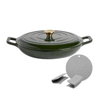 Argon Tableware 2.3L Peu Profond Cocotte en Fonte avec Couvercle Auto-Arrosant - Vert - 1x Plaque à Induction Cuisson du Pain Portion Grillage Ragoût Marmite Ustensiles de Cuisine Poêle