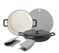 Argon Tableware 2X Matt Noir 2,3 L Fonter Ferment Peu Profond Casserole Plats de Cuisson - 2300 ML Four hollandais èmaillè - Couvercle Auto-dèroulant - HOB è Four