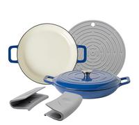 Argon Tableware 2X Midnight Blue 2.3L Fonter Ferment Peu Profond Plats de Cuisson - 2300 ML Four hollandais èmaillè - Couvercle Auto-dèroulant - HOB è Four