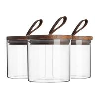 Argon Tableware 3 pièces en Verre Pot avec Couvercle en Bois Conteneur Set - Rond Style scandinave Airtight Canister - 550ml