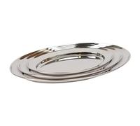 Argon Tableware 3pc 25cm-35cm Plateau de Service Ovale en Acier Inoxydable Set - Grand Fête Dîner Collation Buffet Nourriture Sandwich Afficher Plateau Assiettes Plats