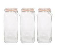 Argon Tableware 3X 2L Bocal en Verre Carré avec Couvercle à Clips - Vide Hermétique Cuisine Mason Confiture Stockage Aliments Mise en Conserve Conservation Récipient