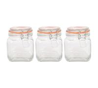 Argon Tableware 3X 760ml Bocal en Verre Carré avec Couvercle à Clips - Vide Hermétique Cuisine Mason Confiture Stockage Aliments Mise en Conserve Conservation Récipient