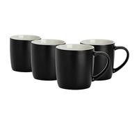Argon Tableware 4X 350ml Couleur Mate Tasses à Café - Noir - Céramique Grès Thé Latté Cappuccino avec Poignée