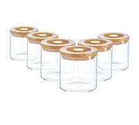 Argon Tableware 6 pièces en Verre Pot avec Couvercle en Bois Conteneur Set - scandinave Ronde de Style Airtight Canister - 550ml