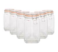 Argon Tableware 6X 1.25L Bocal en Verre Carré avec Couvercle à Clips - Vide Hermétique Cuisine Mason Confiture Stockage Aliments Mise en Conserve Conservation Récipient