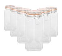 Argon Tableware 6X 1.7L Bocal en Verre Carré avec Couvercle à Clips - Vide Hermétique Cuisine Mason Confiture Stockage Aliments Mise en Conserve Conservation Récipient