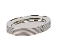 Argon Tableware 6x 25cm x 17cm Plateaux de Service Ovales en Acier Inoxydable - Petit Fête Dîner Collation Buffet Nourriture Sandwich Afficher Plateau Assiettes Plats