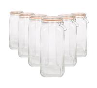 Argon Tableware 6X 2L Bocal en Verre Carré avec Couvercle à Clips - Vide Hermétique Cuisine Mason Confiture Stockage Aliments Mise en Conserve Conservation Récipient