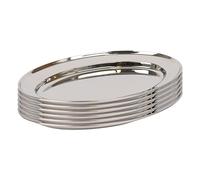 Argon Tableware 6X 30cm x 20.5cm Plateaux de Service Ovales en Acier Inoxydable - Petit Fête Dîner Collation Buffet Nourriture Sandwich Afficher Plateau Assiettes Plats