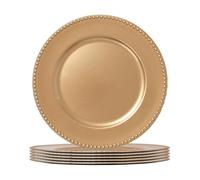 Argon Tableware Assiettes de Présentation Rondes - 33cm - Perle d'Or - 6x Réutilisable Dur Plastique Mise en Place de la Table du Dîner Mariage Fête Décor Décoratif Service Vaisselle Sets de Table