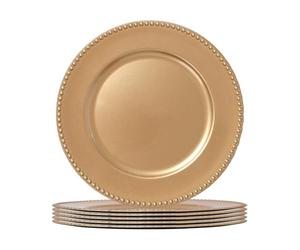 Argon Tableware Assiettes de Présentation Rondes - 33cm - Perle d'Or - 6x Réutilisable Dur Plastique Mise en Place de la Table du Dîner Mariage Fête Décor Décoratif Service Vaisselle Sets de Table