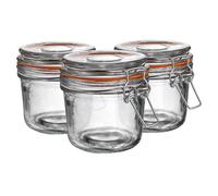 Argon Tableware Bocaux en verre avec couvercle hermétique à clip en métal - 350 ml - Lot de 3-4 joints de couleur - Récipient de rangement de cuisine moyen, pot de conservation rond
